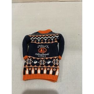Tito’s Handmade Vodka Holiday Sweater Bottle Topper Gift Tag Orange Navy